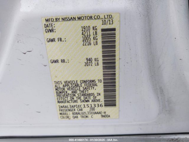 1N4AL3AP1EC151336 Nissan Altima 2.5 Sv