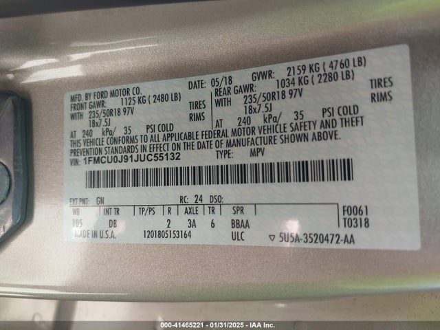 1FMCU0J91JUC55132 Ford Escape Titanium