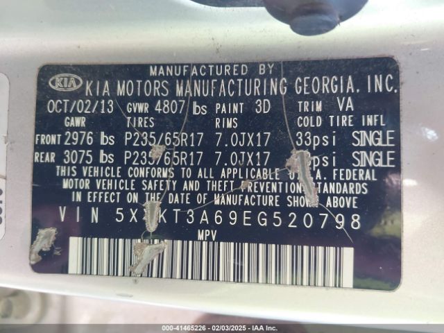 5XYKT3A69EG520798 KIA SORENTO LX