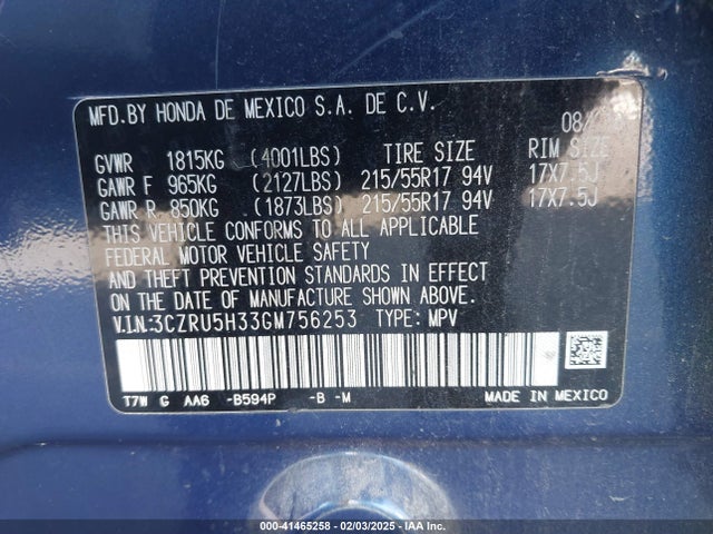 Honda HR-V LX 2016 3CZRU5H33GM756253 Image 9