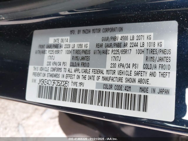 Продаж на аукціоні авто 2015 Mazda Cx-5 Touring, vin: JM3KE4CY3F0520261, номер лоту: 41465320