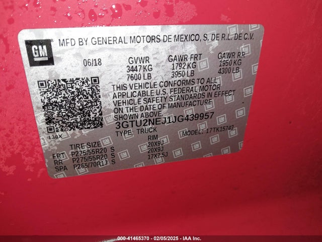3GTU2NEJ1JG439957 GMC Sierra 1500 Slt