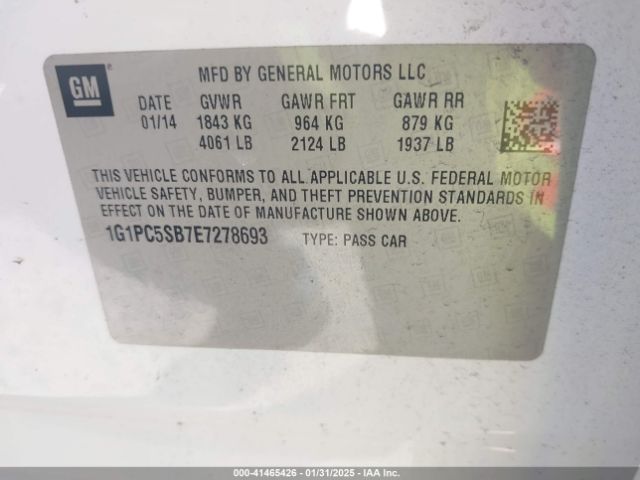 1G1PC5SB7E7278693 Chevrolet Cruze 1lt Auto