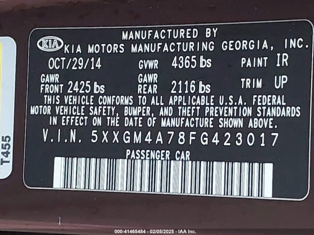 5XXGM4A78FG423017 KIA Optima Lx