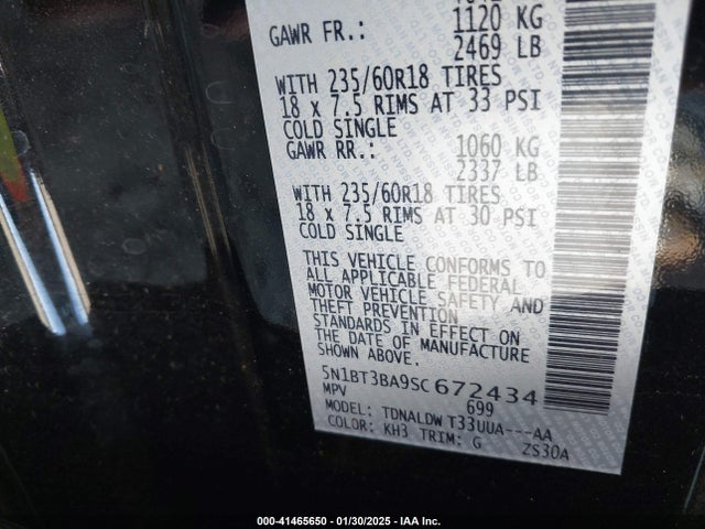5N1BT3BA9SC672434 Nissan Rogue Sv Fwd