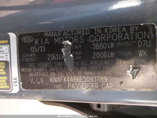 KNAFX4A66E5093789 KIA FORTE LX