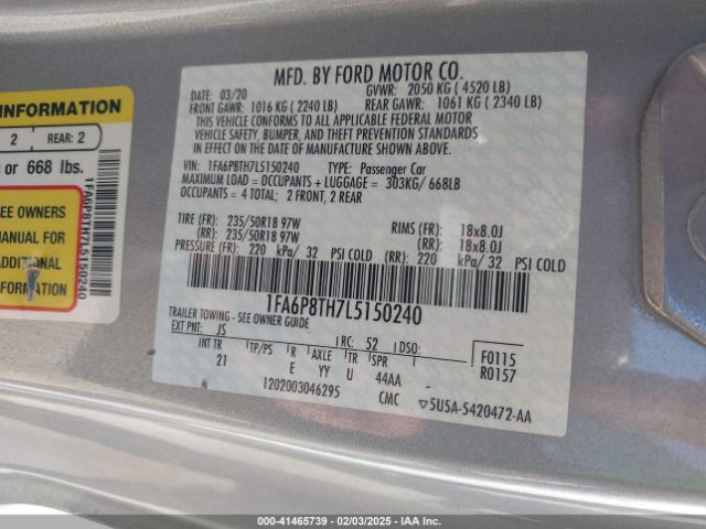 1FA6P8TH7L5150240 Ford Mustang Ecoboost Fastback