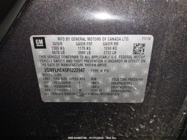 2GNFLHEK6F6222947 Chevrolet Equinox Ltz