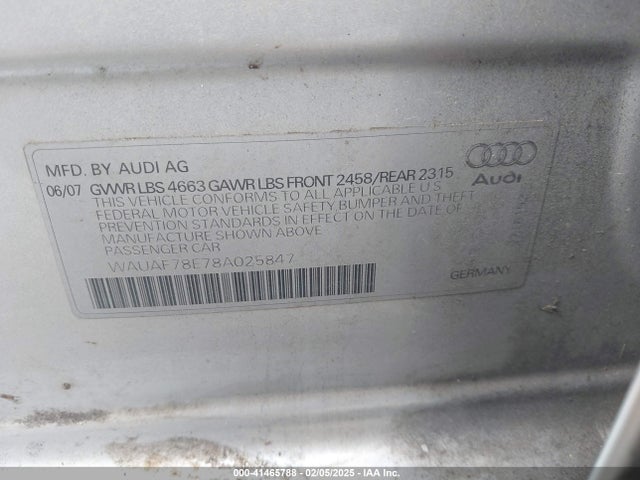 2008 AUDI A4 WAUAF78E78A025847 Photo 8