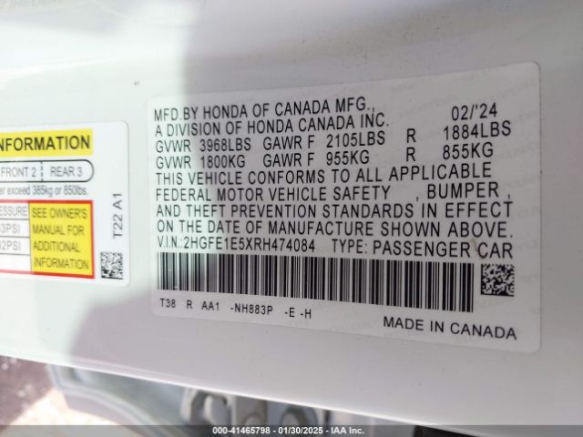 2HGFE1E5XRH474084 Honda CIVIC SI SEDAN