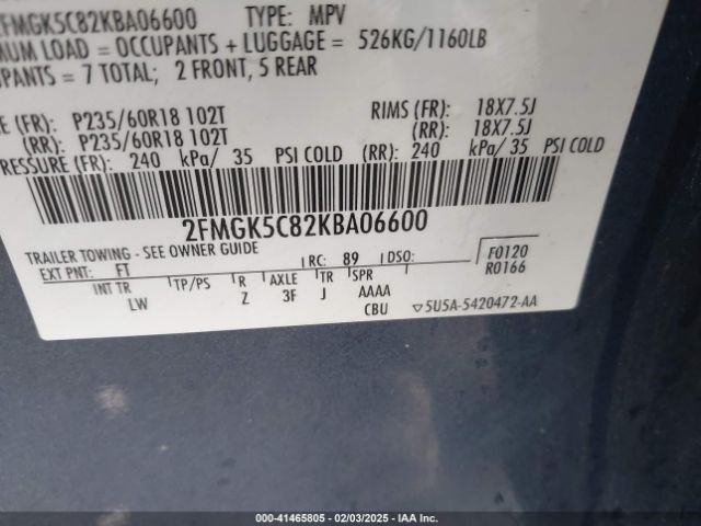 2FMGK5C82KBA06600 Ford FLEX SEL
