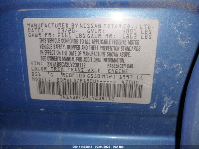 3N1AB8CV2LY238112 Nissan Sentra Sv Xtronic Cvt