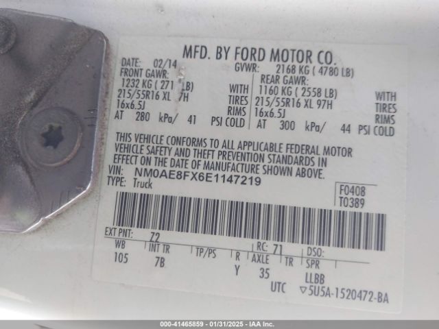 NM0AE8FX6E1147219 Ford Transit Connect Xlt
