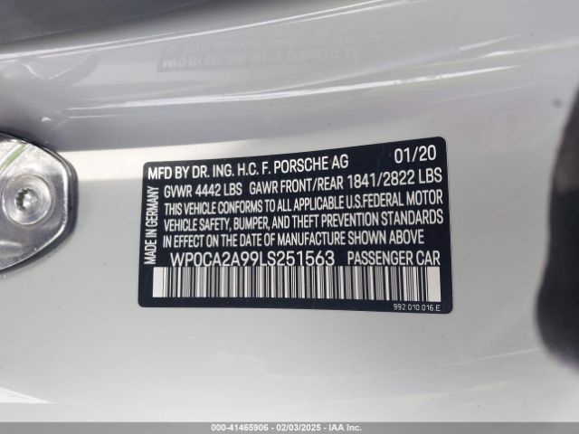 2020 PORSCHE 911 WP0CA2A99LS251563 Photo 8