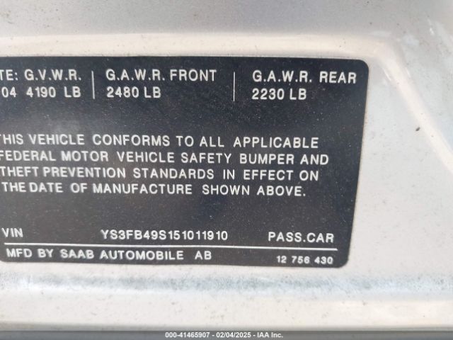 2005 SAAB 9-3 YS3FB49S151011910 Photo 8