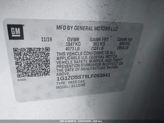 1G1ZD5ST9LF053841 Chevrolet Malibu Fwd Lt