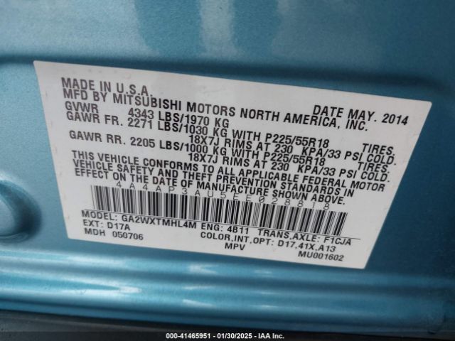 4A4AP3AU5EE028818 Mitsubishi Outlander Sport Es