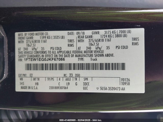 1FTEW1EG0JKF67086 Ford F-150 Lariat
