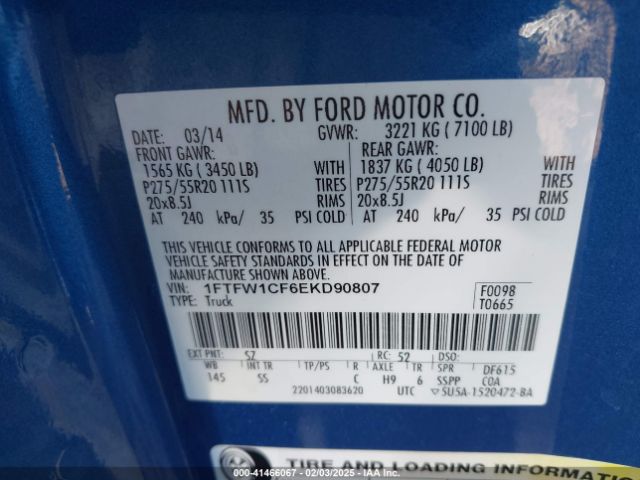 1FTFW1CF6EKD90807 Ford F-150 Stx