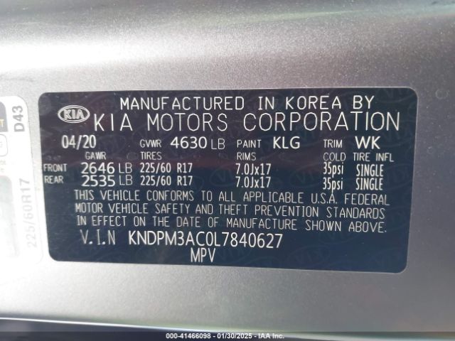KNDPM3AC0L7840627 KIA Sportage Lx