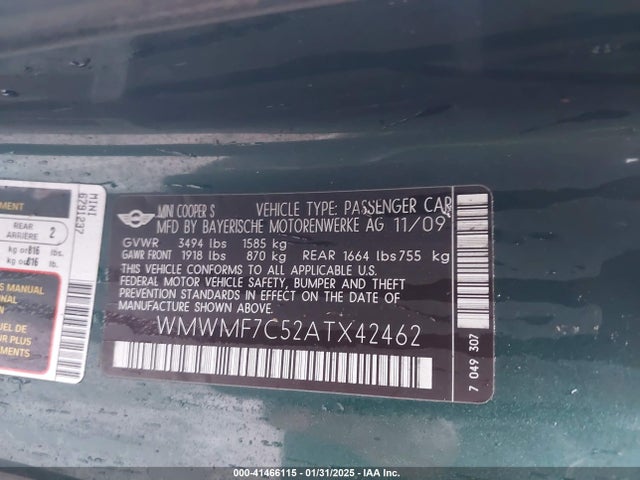 2010 MINI COOPER S WMWMF7C52ATX42462 Photo 8