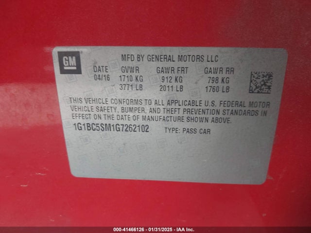 1G1BC5SM1G7262102 Chevrolet Cruze Ls Auto
