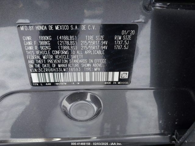 3CZRU6H33LM716593 Honda Hr-v Awd Lx