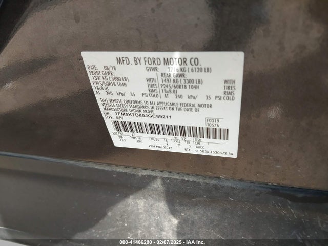 Ford EXPLORER XLT 2018 1FM5K7D80JGC69211 Image 9