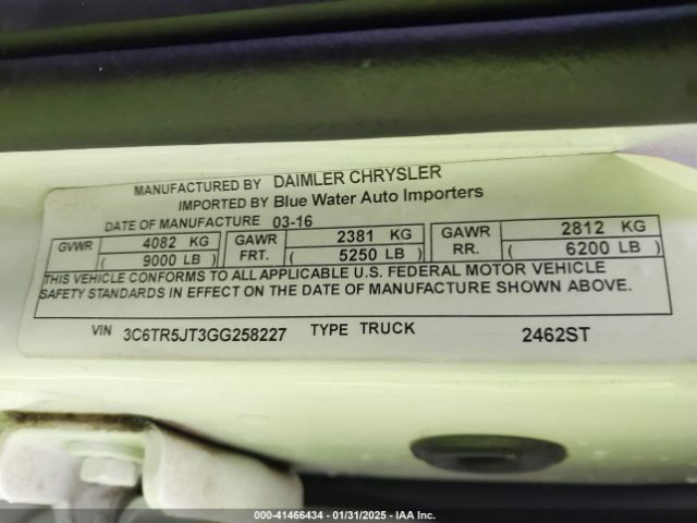 3C6TR5JT3GG258227 RAM 2500 Slt