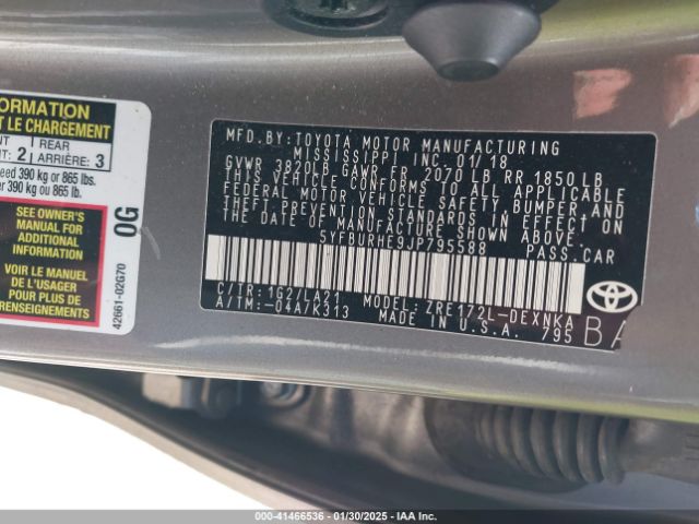 5YFBURHE9JP795588 Toyota Corolla Xle