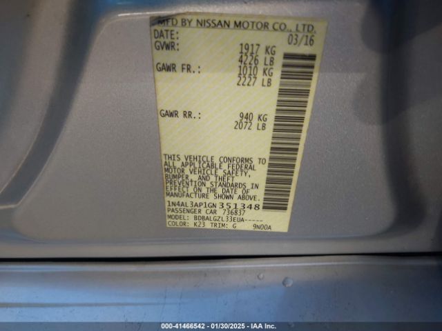 1N4AL3AP1GN351348 Nissan Altima 2.5/2.5 S/2.5 Sl/2.5 Sr/2.5 Sv
