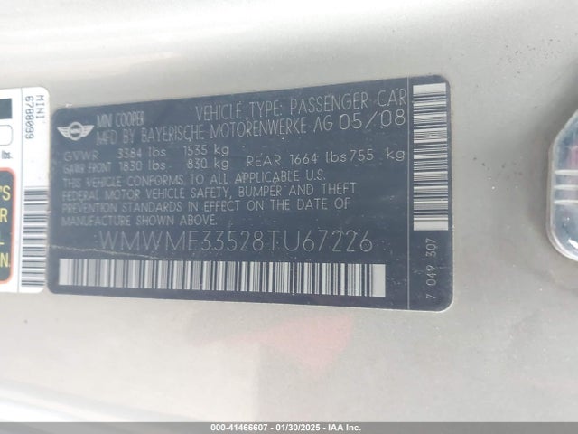 2008 MINI COOPER WMWMF33528TU67226 Photo 8