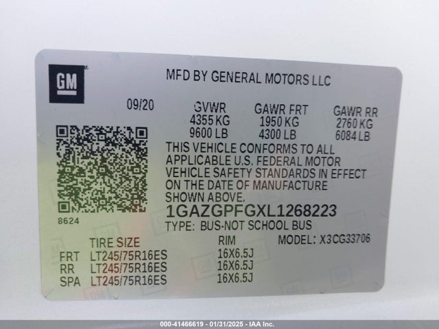 1GAZGPFGXL1268223 Chevrolet Express Passenger Rwd 3500 Extended Wheelbase Lt