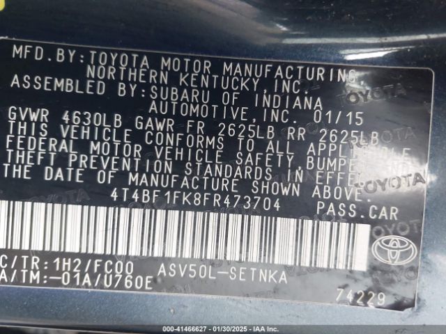 4T4BF1FK8FR473704 Toyota CAMRY LE