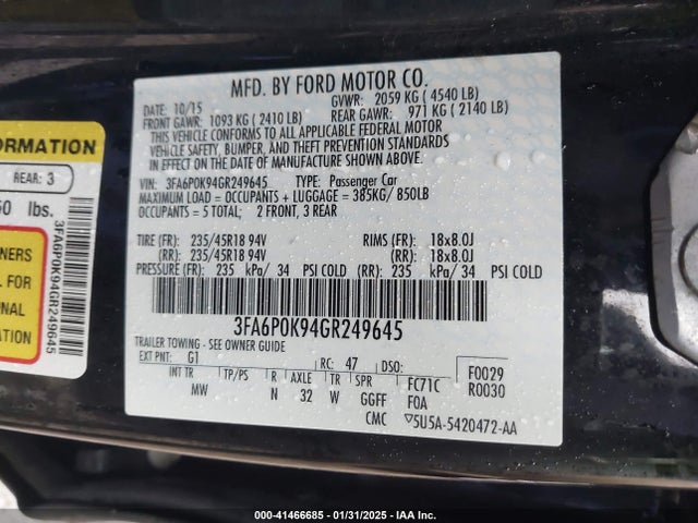 Ford Fusion Titanium 2016 3FA6P0K94GR249645 Image 9