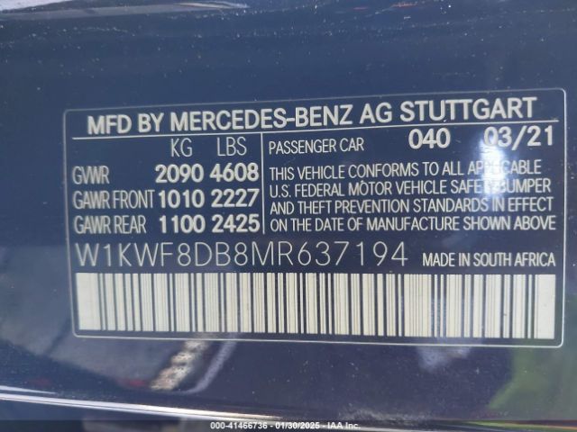2021 MERCEDES-BENZ C 300 W1KWF8DB8MR637194 Photo 8