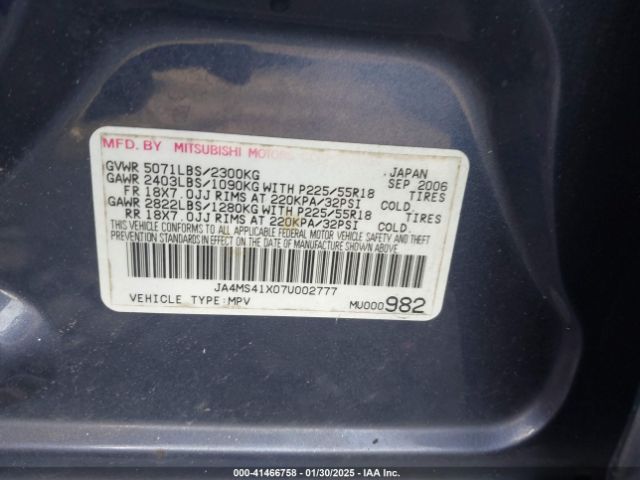 2007 MITSUBISHI OUTLANDER JA4MS41X07U002777 Photo 8