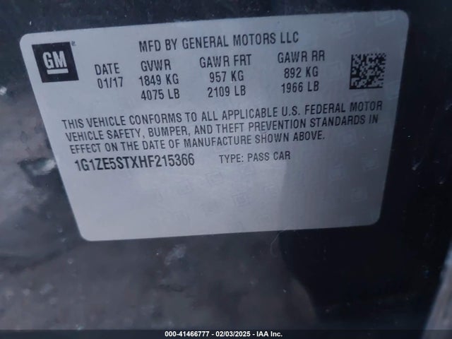 Chevrolet MALIBU 1LT 2017 1G1ZE5STXHF215366 Image 9