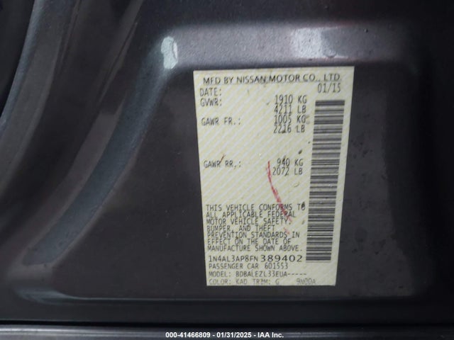 1N4AL3AP8FN389402 Nissan Altima 2.5/2.5 S/2.5 Sl/2.5 Sv