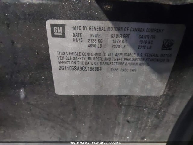 Chevrolet IMPALA 1LT 2016 2G1105SA9G9166064 Image 9