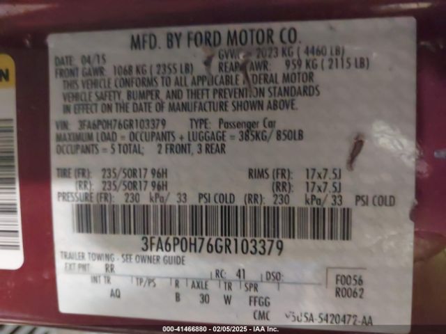 3FA6P0H76GR103379 Ford FUSION SE