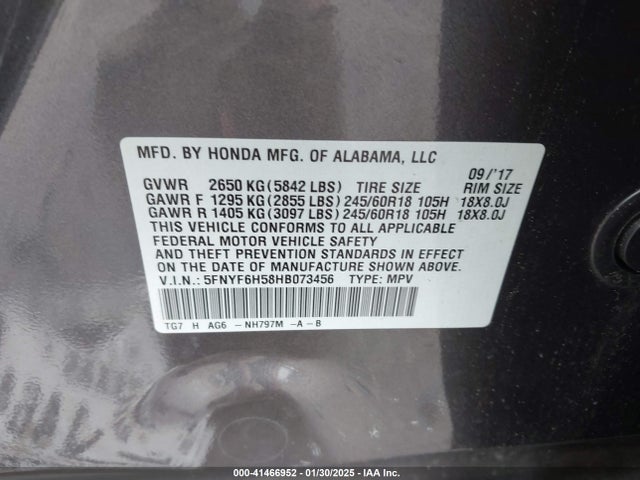 Honda Pilot Ex-l 2017 5FNYF6H58HB073456 Image 9