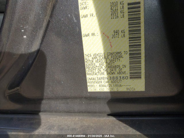 1N4AL3AP8FN388380 Nissan Altima 2.5/2.5 S/2.5 Sl/2.5 Sv