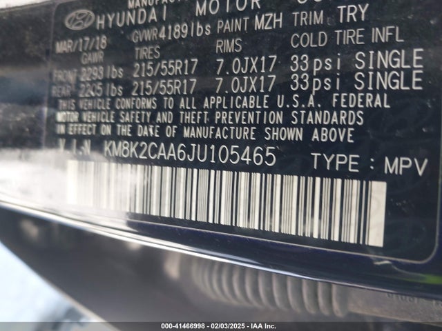 KM8K2CAA6JU105465 Hyundai mpi nu