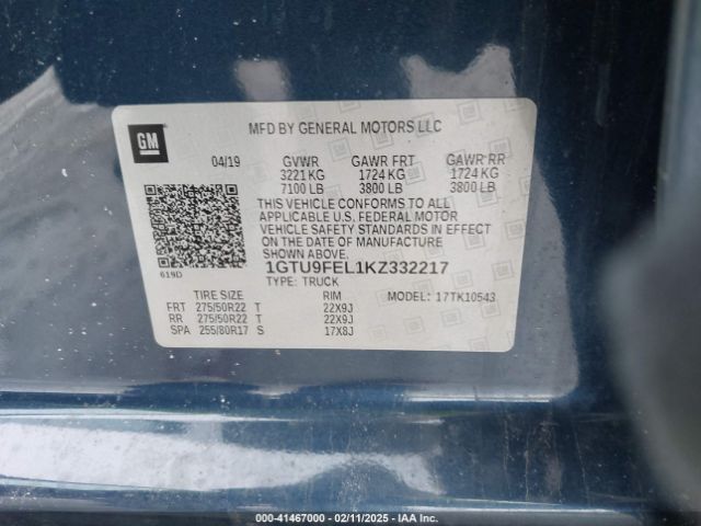 1GTU9FEL1KZ332217 GMC Sierra 1500 Denali