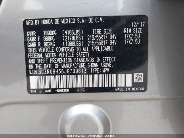 3CZRU6H36JG709813 Honda HR-V LX
