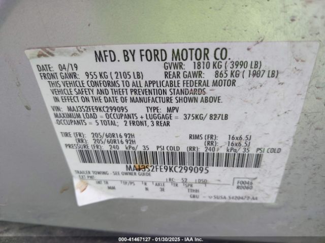 MAJ3S2FE9KC299095 Ford ECOSPORT S
