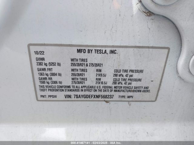 7SAYGDEFXNF568237 Tesla Model Y Performance Dual Motor All-wheel Drive