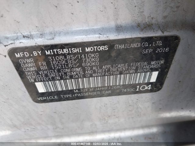 ML32F3FJ4HHF12680 Mitsubishi Mirage G4 Es