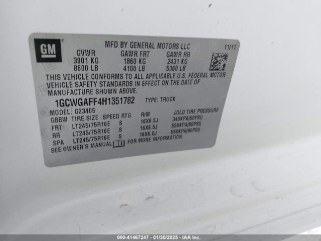1GCWGAFF4H1351782 Chevrolet Express 2500 Work Van